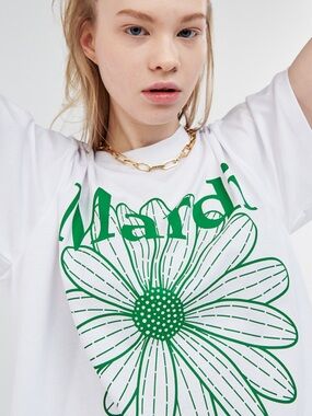 Mardi Flower T-shirt - White Green in size